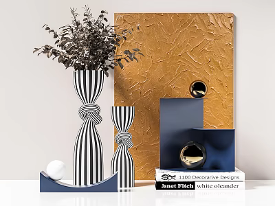 Modern Decorative Ornament Set With Striped Vases Blue Geometric Decor White Sphere And Book 3d model