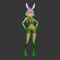 Stylish Anime Female Character With Green Rabbit Ears Black Outfit Tattoo Standing Pose