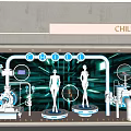CHILLCHAN Futuristic Window Display With Neon Lights Mannequins And Mechanical Elements 3d model