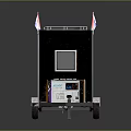 Black Mobile Food Truck With Branded Logo Flags On Top And Trailer Wheels