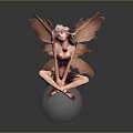 Woman Fairy Statue With Leaf Shaped Wings Sitting On Transparent Sphere