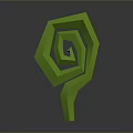 Abstract Green Plant Spiral Design With Geometric Shapes On Gray Background