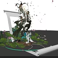 Enchanting Photo Spot With Scroll Lotus Flowers Green Plants Illuminated Moon And Decorative Figure