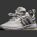 White Sporty Sneakers With Yellow Accents And Lace Up Design For Comfortable Wear