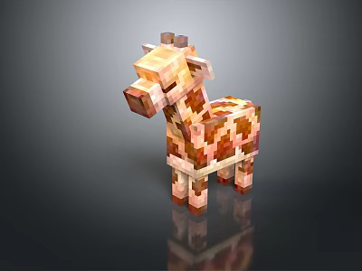 Pixelated Blocky Giraffe Game Character With Brown Beige Colors In Minecraft Style 3D Render 3d model