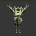 Enchanted Fantasy Deer Like Creature With Plant Antlers Leafy Tail And Bark Texture