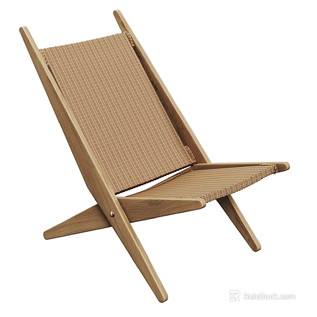 Comfortable Modern Leisure Chair With Wooden Frame And Woven Seat Backrest 3d model 