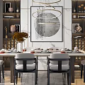 Elegant Luxury Restaurant Interior With Dining Table Chairs Decorative Painting And Vase