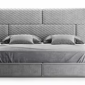 Modern Double Bed With Textured Headboard Comfortable Mattress Pillows And Nightstand 3d model