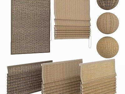 Woven Window Curtains With Various Rattan Textures And Roller Designs For Home Decor 3d model