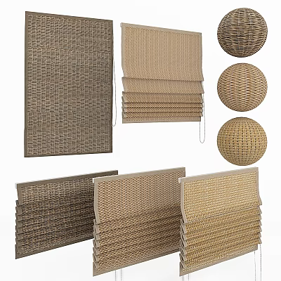 Woven Window Curtains With Various Rattan Textures And Roller Designs For Home Decor 3d model