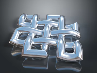 Shiny Silver Intertwined Metal Knot With Glossy Surface And Black Background 3d model