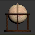 Vintage Globe Display On Wooden Stand With Supporting Frame And Base