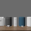 Public Facilities Featuring Colorful Pedal Bins Arranged in Row on Wooden Floor With Gray Wall