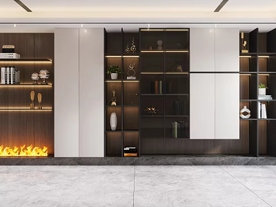 Modern Built in Bookcase with LED Lighting Glass Shelves and Decorative Items 3d model