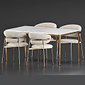 Modern Dining Table With White Tabletop Gold Metal Chairs And Upholstered Seats 3d model