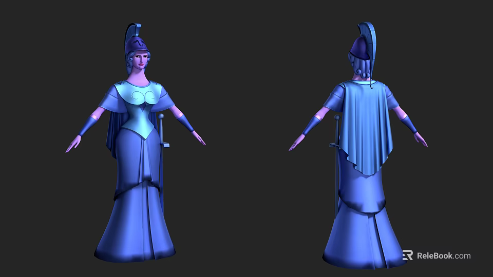 Elegant Game Movie Character 3D Model With Blue Robe Armor Headdress Front Back Views 3d model 