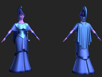 Elegant Game Movie Character 3D Model With Blue Robe Armor Headdress Front Back Views 3d model
