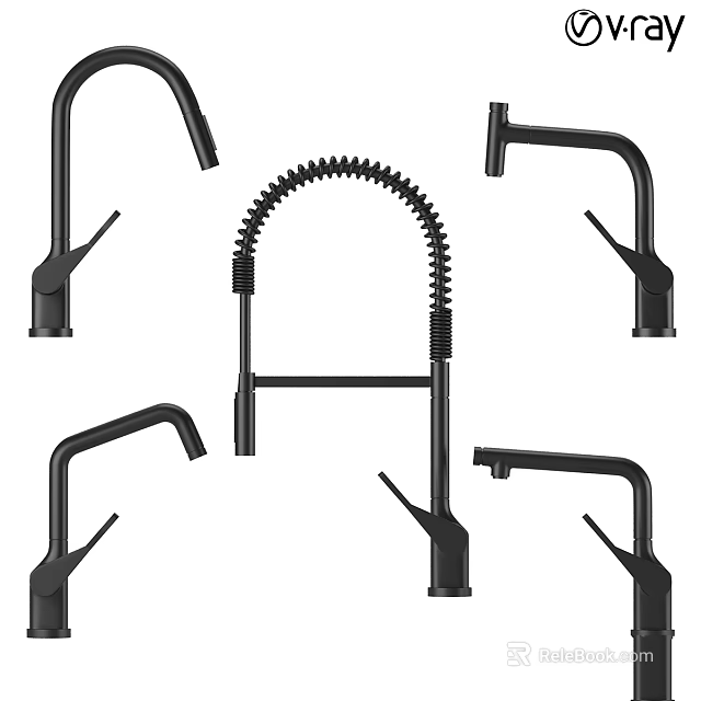 Black Kitchen Faucets With Curved Handles Spring Neck And Multiple Styles 3d model