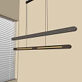 Modern Linear Pendant Lights With Window Blinds And Light Colored Wall 3d model