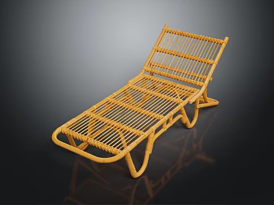 Modern Yellow Wicker Lounge Chair With Curved Frame And Weave Design 3d model