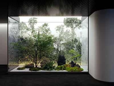 Modern Scenic Wall Design With Green Plants Trees And White Pebbles Floor 3d model