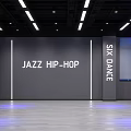 IME Modern Fitness Studio With Blue Lighting Gray Walls And Wooden Floor