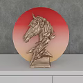 Elegant Horse Head Ornament Decor Set With Red Gradient Circular Background And Gray Shelf