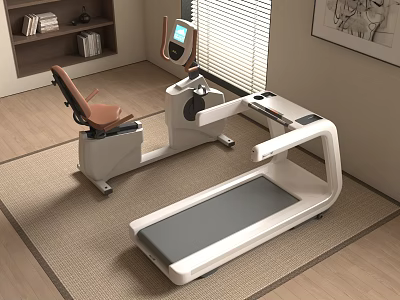 Modern Home Sports Equipment With Treadmill Exercise Bike And Digital Display Design 3d model