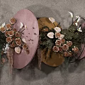 Stylish Wall Decor With Circular Purple Yellow Panels Flowers And Greenery