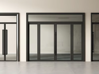 Modern Double Doors Showcase With Black Frame And Glass Panels In Minimalist Interior 3d model