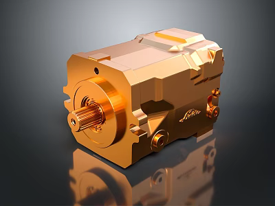 Golden Industrial Mechanical Component With Gear Structure And Precision Metal Design 3d model