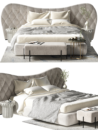 Modern Background Double Bed Double Bed 3d model