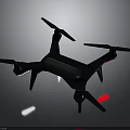 Advanced Space Aerial Mission Drone Equipped with Four Propellers and Red Navigation Lights