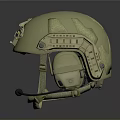 Tan Military Combat Helmet With Top Mounting Device And Side Protective Straps