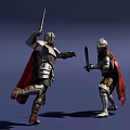 Game And Movie Character Two Armored Knights Fighting With Swords One Wearing Red Cape