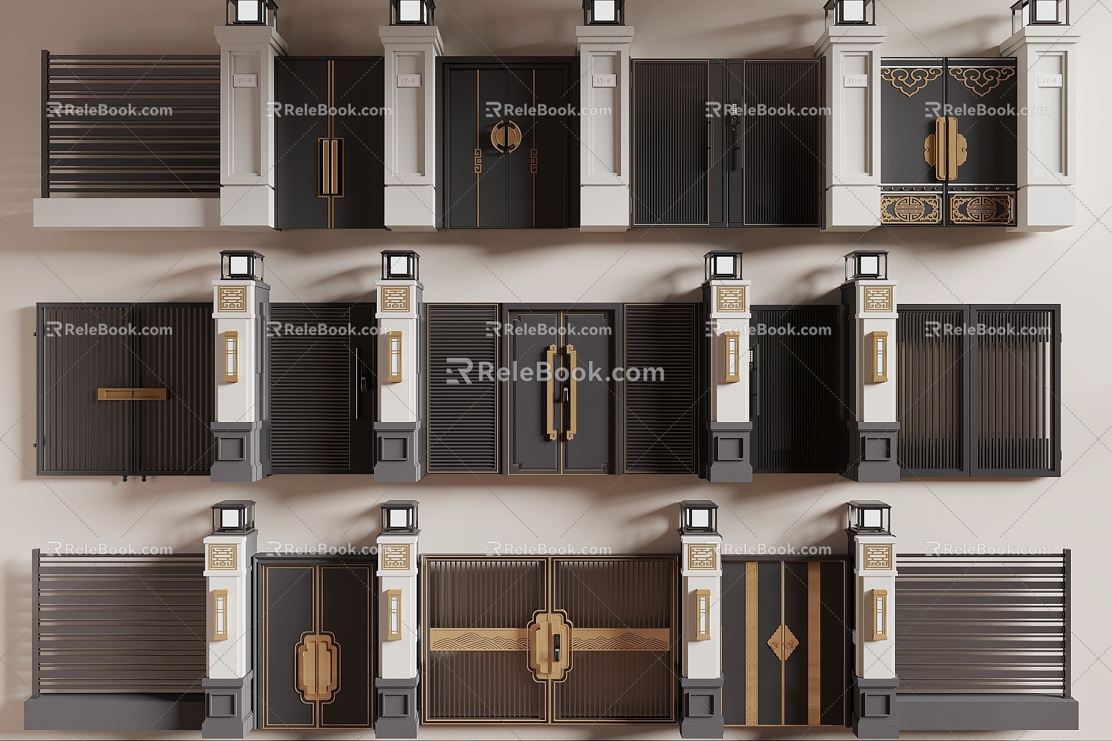 New Chinese Courtyard Door Villa Gate 3d model