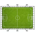 Outdoor Soccer Field with Fenced Perimeter Green Grass Marked Lines and Lighting Poles