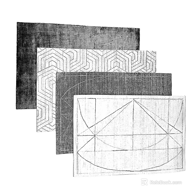 Collection of Square Rugs With Geometric Patterns And Textured Styles 3d model 