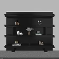 Stylish Black Modern Shelf Unit With Multiple Shelves And Decorative Items 3d model