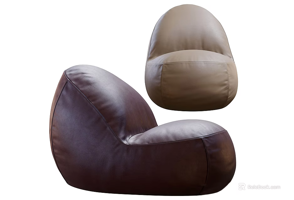 Comfortable Leather Bean Bag Chair in Dark Brown and Light Brown Colors 3d model 