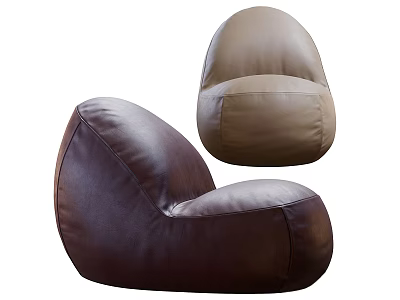 Comfortable Leather Bean Bag Chair in Dark Brown and Light Brown Colors 3d model