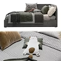 Modern Kids Bed With Upholstered Headboard Decorative Pillows And Soft Blankets