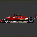 Red Racing Car With Driver In Helmet Dunlop Logo Number 27 And Rear Wing