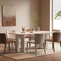 Cream Style Dining Table and Chair Dining Table and Chair Combination Rectangular Dining Table and Chair Cream Style Dining Chair Cream Style Dining Table Leather Dining Chair Ornaments Hanging Painting 3d model