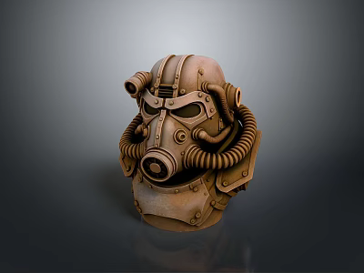 Steampunk Weapon Helmet Design With Industrial Pipes Mask And Worn Texture 3d model