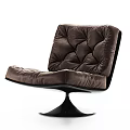 Brown Velvet Upholstered Accent Chair With Button Tufted Back And Round Black Base
