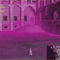 Ancient Building Courtyard With Arched Doors Windows Stone Steps Historic Brick Walls Paved Ground