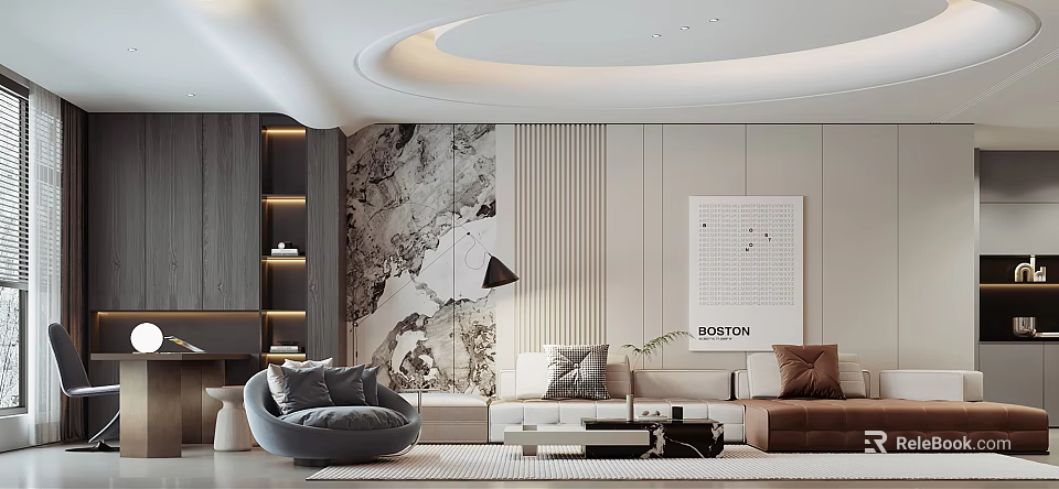 Modern Living Room With Art Wall Sofa And Decorative Elements 3d model 