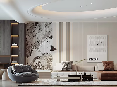 Modern Living Room With Art Wall Sofa And Decorative Elements 3d model
